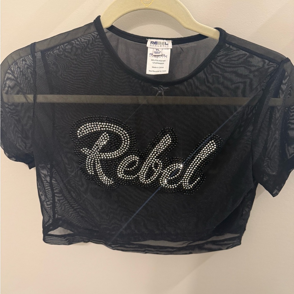 Rebel Black mesh Crop Top bling